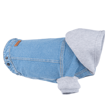 Amiplay Denim kurtka jeansowa z kapturem dla psa 40cm Miniature Schnauzer niebieska