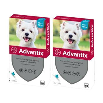 Bayer Advantix krople 4 x 1ml dla psów 4kg - 10kg 2szt.