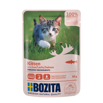 Bozita Kitten kawałki w sosie z łososiem karma mokra dla kociąt 85g