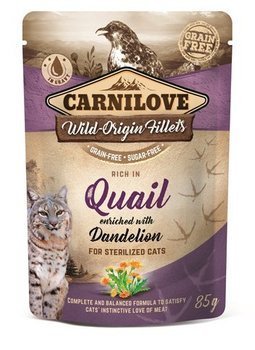 Carnilove Cat Pouch Quail&Dendelion Sterilized karma mokra dla kotów saszetka 85g