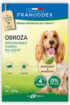 FRANCODEX Obroża dla średnich psów od 10 kg do 20 kg przeciwko pchłom i kleszczom 60cm