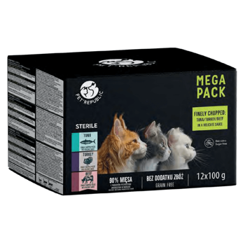 Pet Republic karma mokra dla kota po sterylizacji kawałki w delikatnym sosie MIX 3 smaków 12x100g