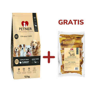 Petner Karma Adult Large z indykiem dla dorosłych psów dużych ras 12kg + Petner Ścięgna wołowe GRATIS