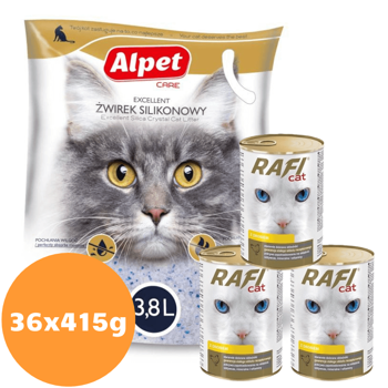 Rafi Kot kawałki z drobiem w sosie 36x415g + Alpet żwirek silikonowy 3,8l