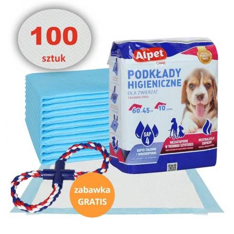 Alpet Podkłady higieniczne dla zwierząt 60x45 cm 100szt. + zabawka gratis