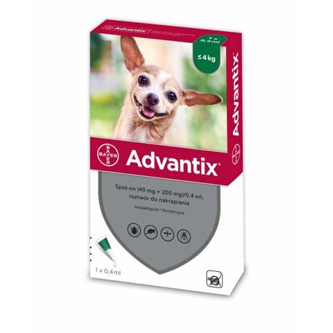 Bayer Advantix krople 1 x 0,4ml dla psów do 4kg 