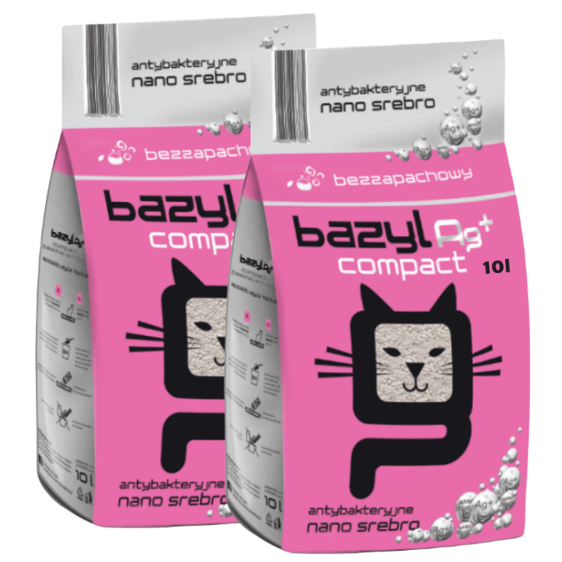 Bazyl Ag+ Compact bentonitowy żwirek dla kota z jonami srebra 2x10l