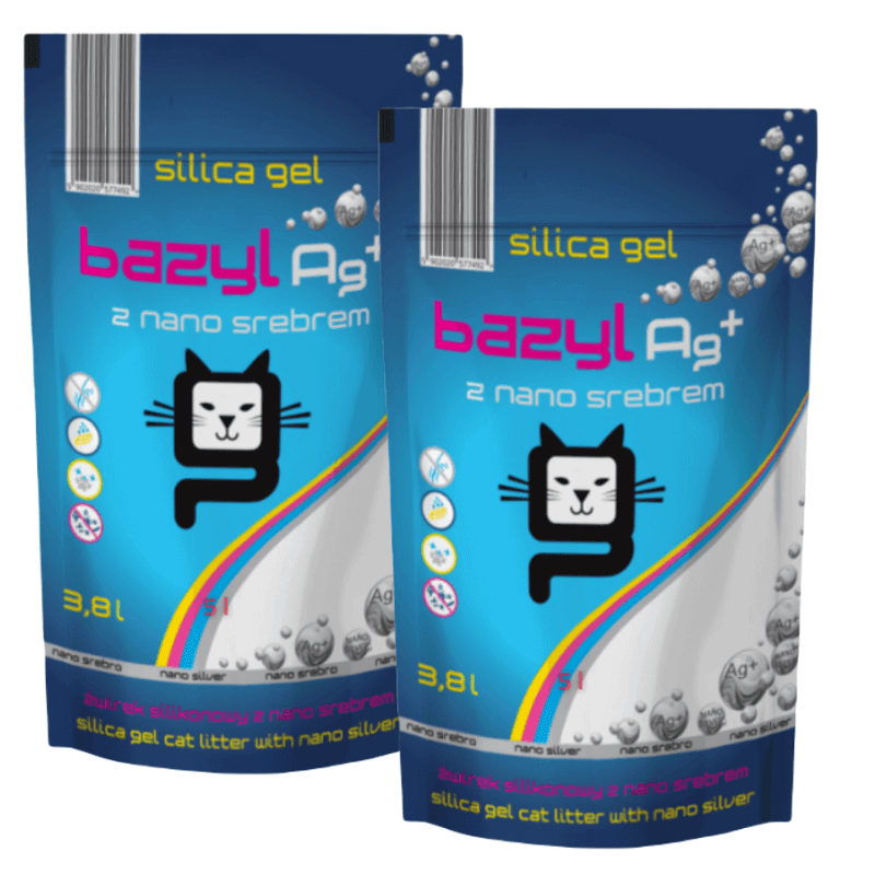 Bazyl Ag+ Silicat silikonowy żwirek dla kota z jonami srebra 2x3,8l