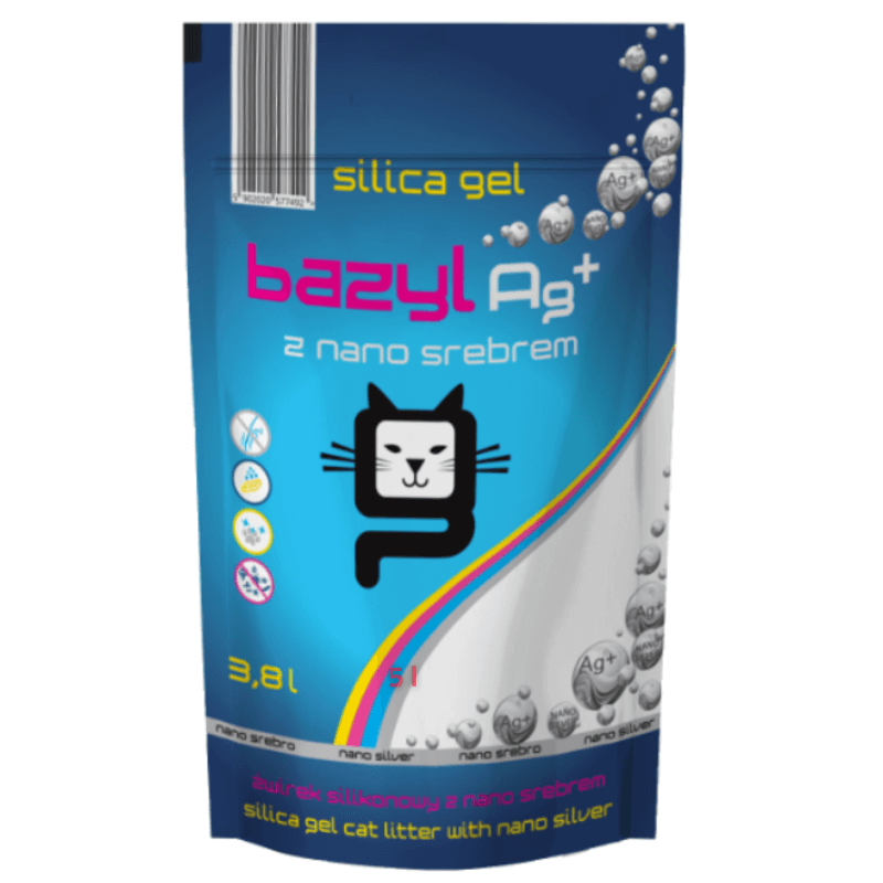 Bazyl Ag+ Silicat silikonowy żwirek dla kota z jonami srebra 3,8l