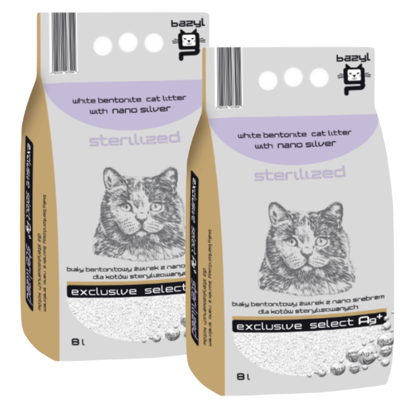 Bazyl Select Ag+ Sterilized bentonitowy żwirek dla kotów sterylizowanych z jonami srebra 2x8l