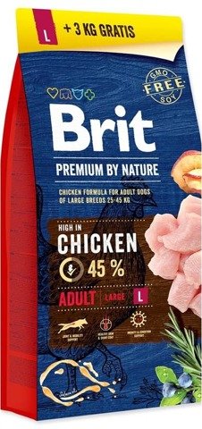 Brit Premium By Nature Adult Large L 15kg+3kg gratis 