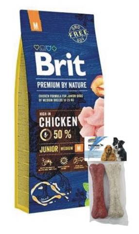 Brit Premium By Nature Junior Medium M 15kg + przysmak gratis!