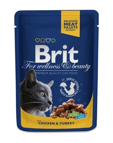 Brit Premium Cat Adult saszetka z kurczakiem i indykiem 100g