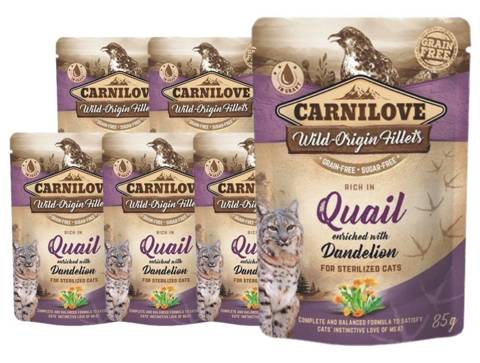 Carnilove Cat Pouch Quail&Dendelion Sterilized karma mokra dla kotów saszetka 6x85g