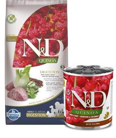 Farmina N&D Quinoa Digestion dla psa z problemami trawiennymi 7kg + puszka 285g gratis