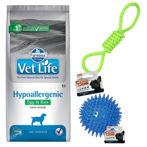 Farmina Vet Life Hypoallergenic Egg & Rice dla psa alergika 12kg + 2 zabawki GRATIS