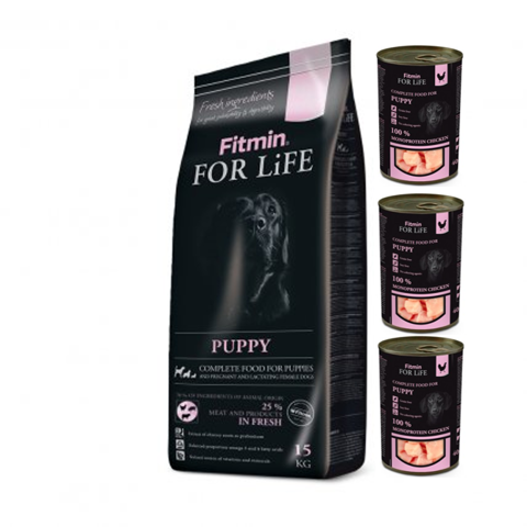 Fitmin For Life Puppy 15kg + karma mokra gratis!