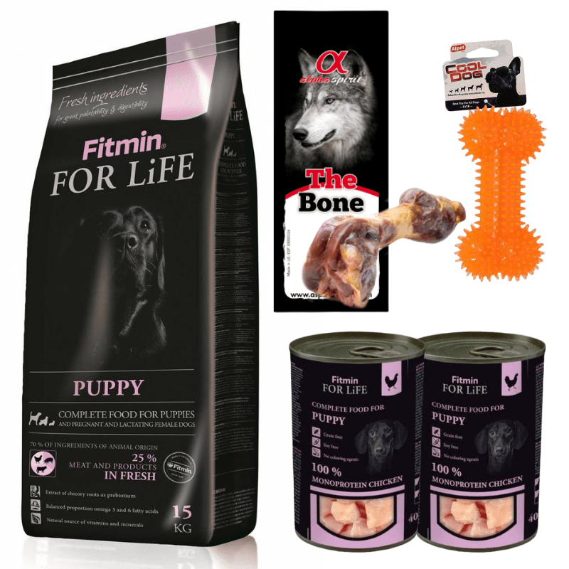Fitmin For Life Puppy 15kg + zabawka, przysmak i karmy mokre GRATIS
