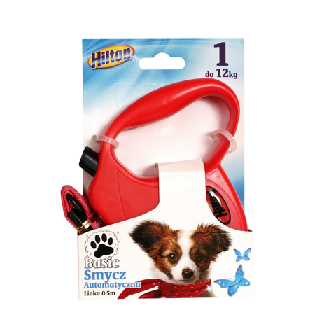Hilton Basic 1 - Smycz automatyczna 5m dla psa do 12kg Czerwona