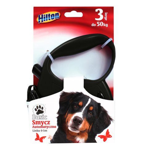 Hilton Basic 3 - Smycz automatyczna 5m dla psa do 50kg Czarna