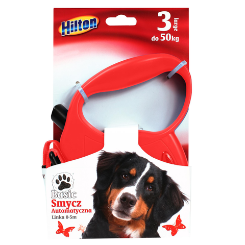 Hilton Basic 3 - Smycz automatyczna 5m dla psa do 50kg Czerwona