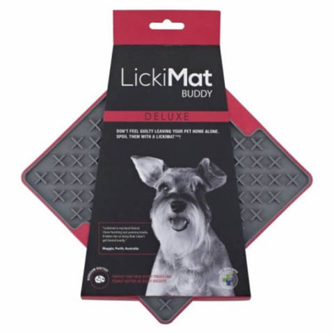 LickiMat Buddy Tuff antystresowa mata do lizania dla psa i kota czerwona 20x20cm
