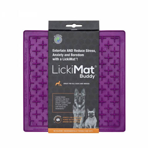 LickiMat Buddy antystresowa mata do lizania dla psa i kota fioletowa 20x20cm