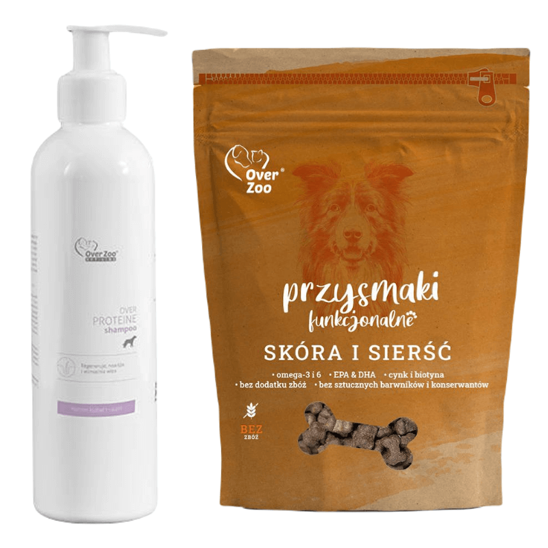 Over Zoo Vet Line Protein Shampoo 250ml + przysmak dla psa na zdrową skórę i sierść