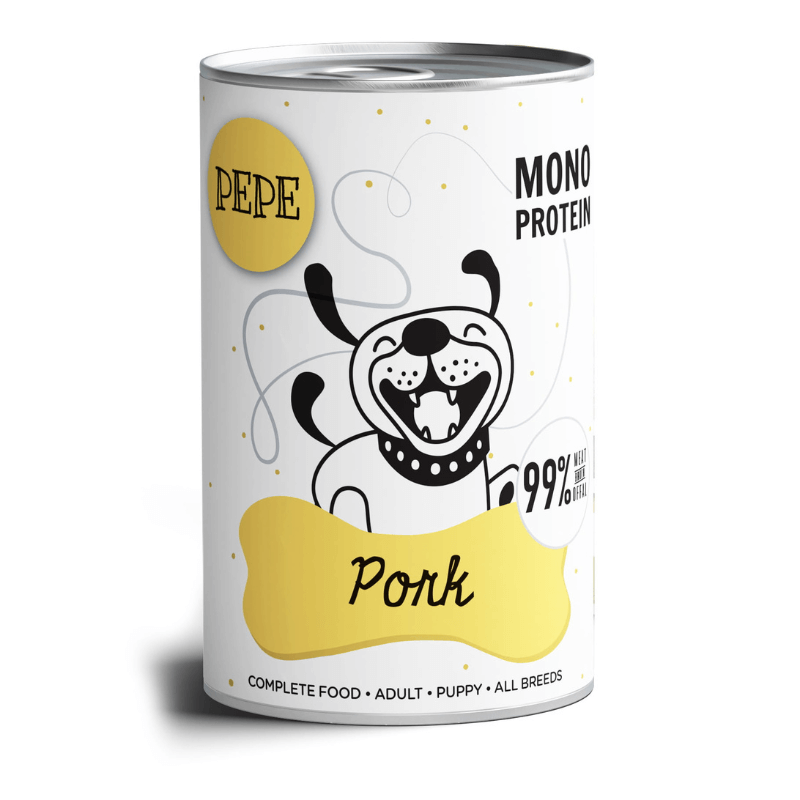 Paka Zwierzaka Pepe Mono Protein Pork wieprzowina karma mokra dla psa w każdym wieku 400g 
