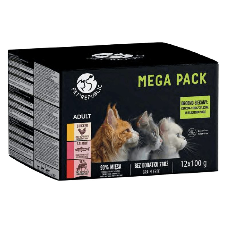 Pet Republic karma mokra dla kota kawałki w delikatnym sosie MIX 3 smaków 12x100g