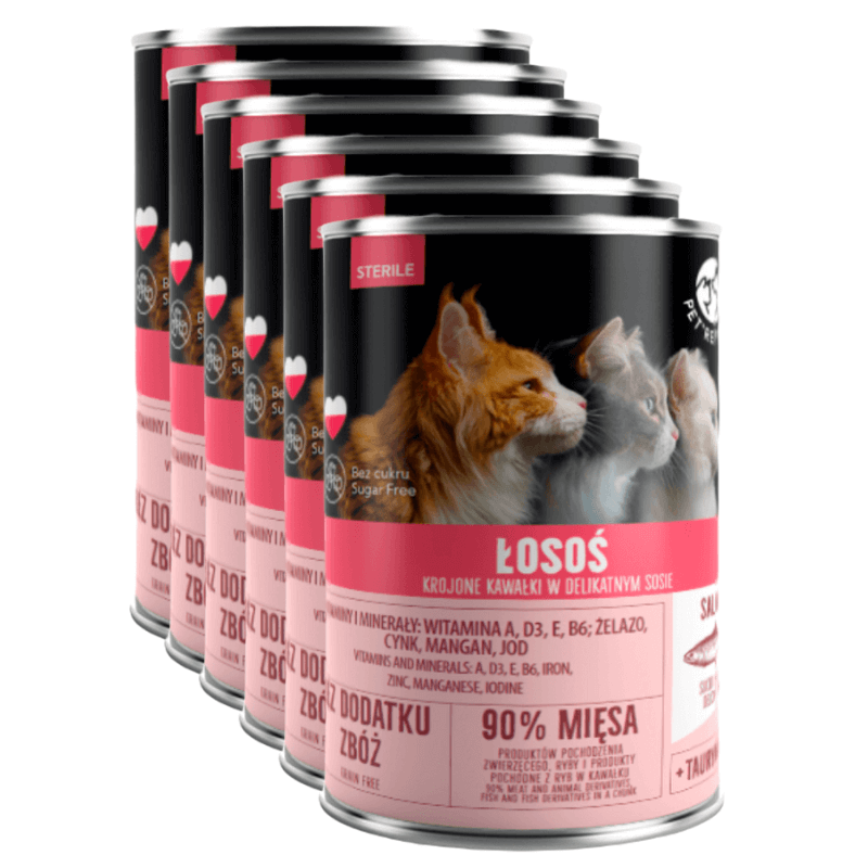 Pet Republic karma mokra dla kotów sterylizowanych krojone kawałki w delikatnym sosie z łososiem 6x400g