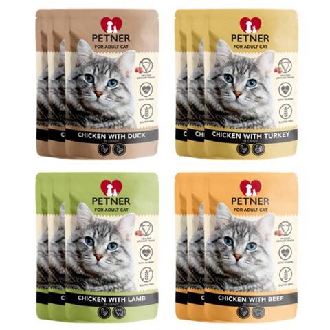 Petner Adult Cat karma mokra dla kotów MIX smaków 12x85g