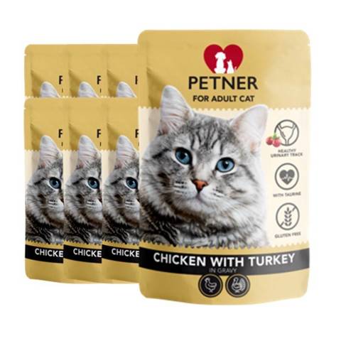 Petner Adult Cat karma mokra z kurczakiem i indykiem dla kotów 12x85g