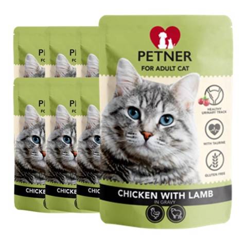 Petner Adult Cat karma mokra z kurczakiem i jagnięciną dla kotów 12x85g