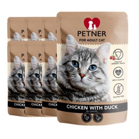 Petner Adult Cat karma mokra z kurczakiem i kaczką dla kotów 12x85g