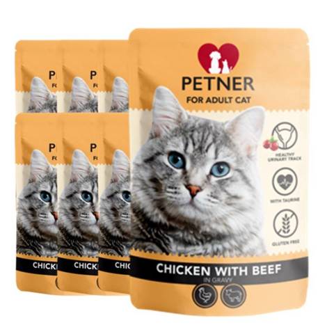 Petner Adult Cat karma mokra z kurczakiem i wołowiną dla kotów 12x85g