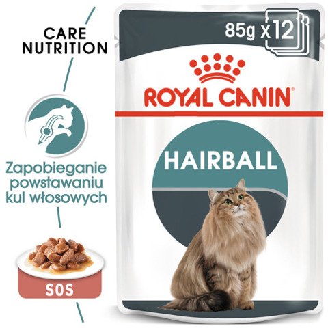 ROYAL CANIN Hairball Care w sosie karma mokra w sosie dla kotów dorosłych, eliminacja kul włosowych 12x85g