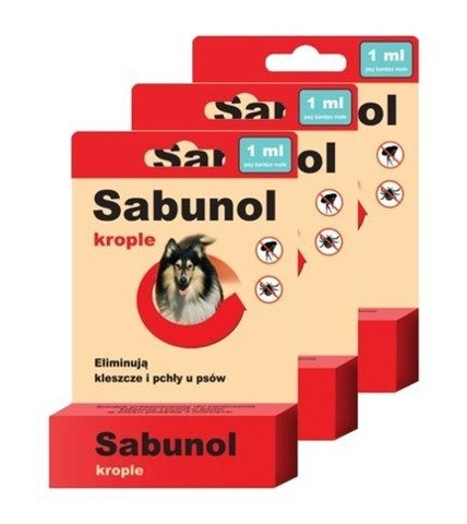 Sabunol Krople przeciw pchłom i kleszczom dla psa (5-10kg) 3x1ml