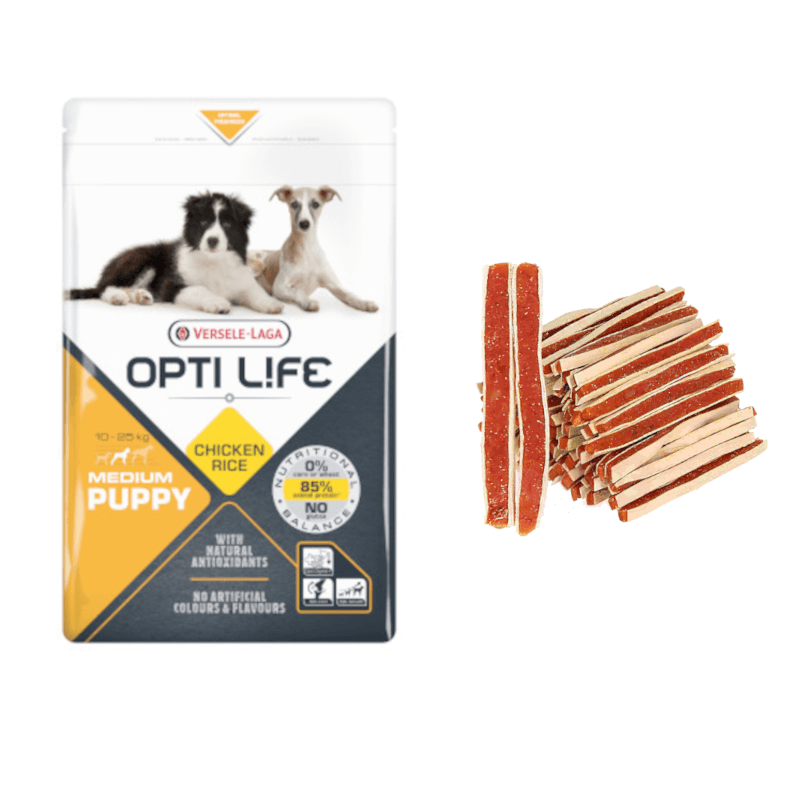 Versele-Laga Opti Life Puppy Medium dla szczeniąt ras średnich 12,5kg + Przysmak dla psa GRATIS