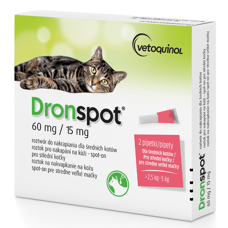 Vetoquinol Dronspot preparat na odrobaczenie dla średnich kotów od 2,5 do 5kg 60mg/15mg