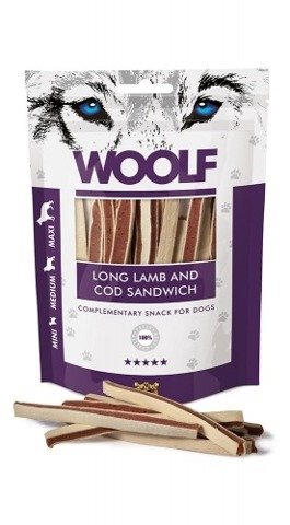 Woolf Przysmak dla psa Long Lamb and Cod Sandwich 100g