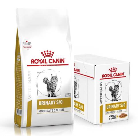 Zestaw ROYAL CANIN Vet Urinary S/O Moderate Calorie dla kotów karma sucha 1,5kg + mokra 12x85g