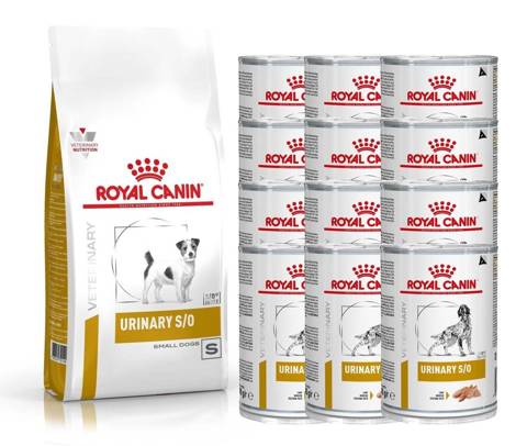 Zestaw ROYAL CANIN Vet Urinary S/O Small Dog dla psa karma sucha 8kg + mokra 12x410g