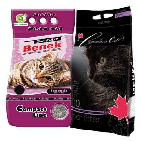 Żwirek Super Benek Compact Lawenda 10l + Żwirek Canadian Cat Lavender 10l