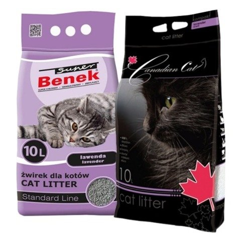 Żwirek Super Benek Lawenda 10l + Żwirek Canadian Cat Lavender 10l