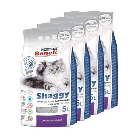 Żwirek Super Benek Shaggy Lawenda, dla kotów długowłosych 20l pakiet 4x5l