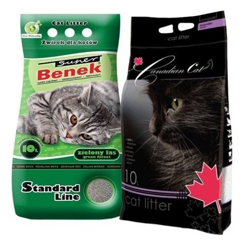 Żwirek Super Benek Zielony las 10l + Żwirek Canadian Cat Lavender 10l